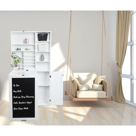 Utopia Alley 31.5 x 7 x 59.6 in. Fold-Out Convertible Desk with Large Storage Cabinet, White UT585497